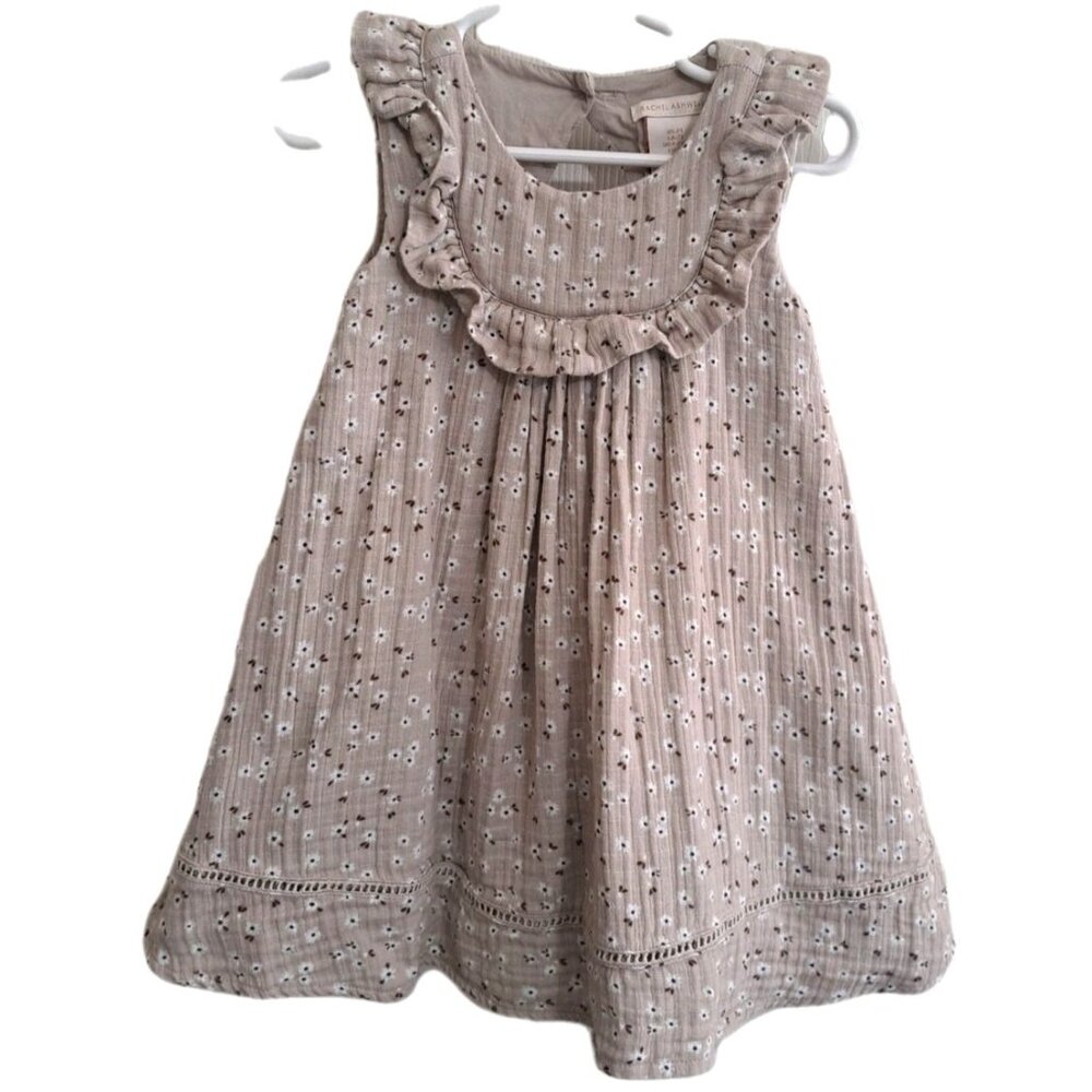 Rachel Ashwell Girl's 2T Beige Floral Sleeveless Dress Ruffles Faggotting